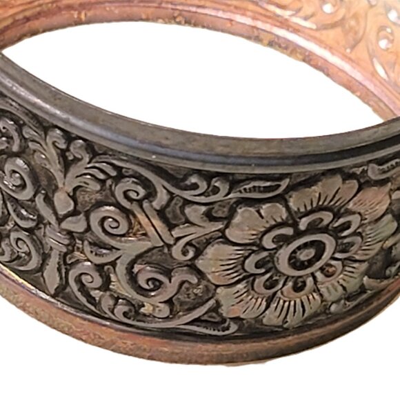 4 Vintage Pewter Saucer Tea Coffee Cups Floral Flower Glass Mug Dining Dinner - Picture 11 of 13